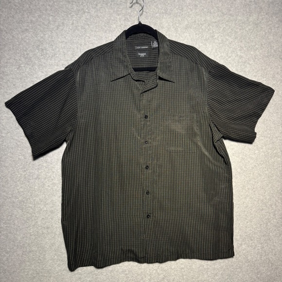 Haggar Other - Haggar Luxury Microfiber Shirt Mens XL Black Gold‎ Pinstripe Short Sleeve